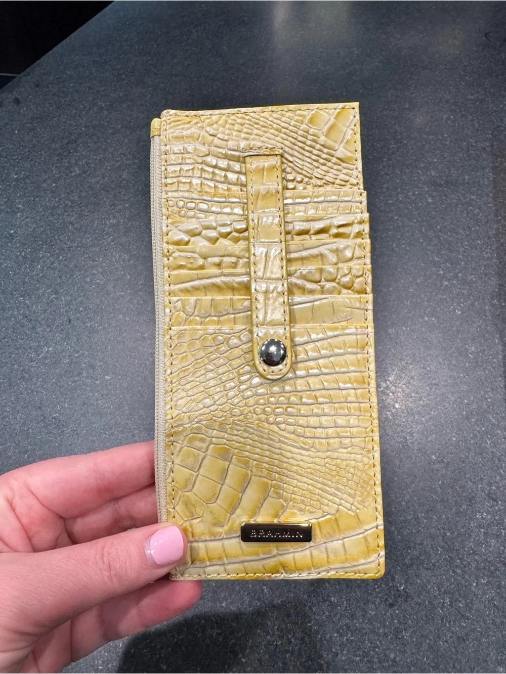 Brahmin Croc-Embossed Leather ID & Card Holder in Beige